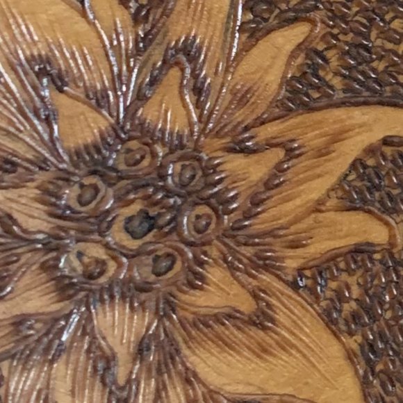 Wood Pyrography Plate Floral Burning Mexico Decorative Wall Art Hand Crafted - Picture 5 of 7